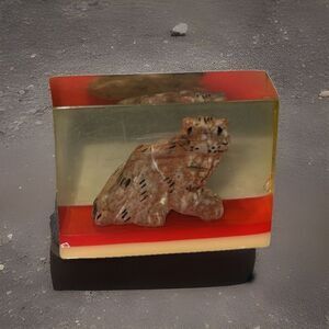 Vintage Square Block Of A Tiger Cat Deco Acrylic Lucite Resin Stone Paperweight